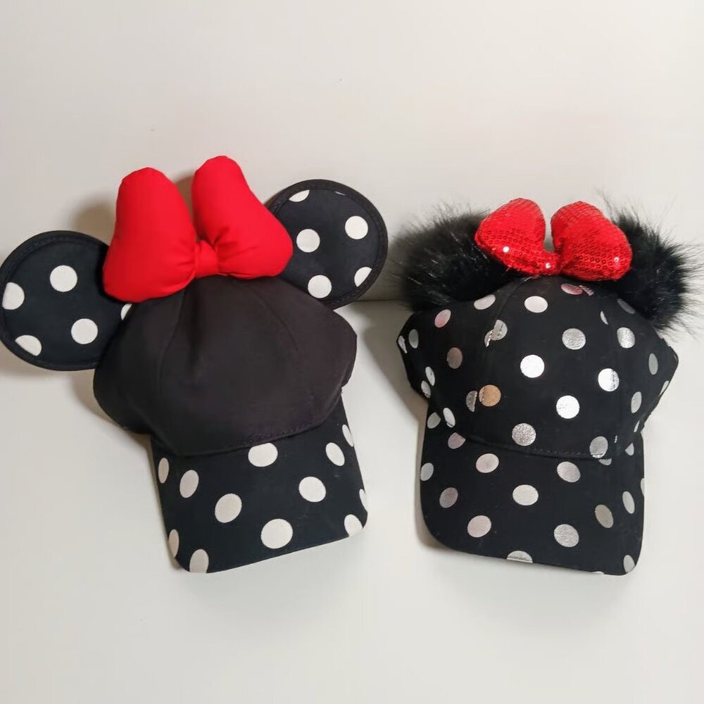 Disney Parks Minnie Mouse Ears with Bow Baseball Hat Black Red